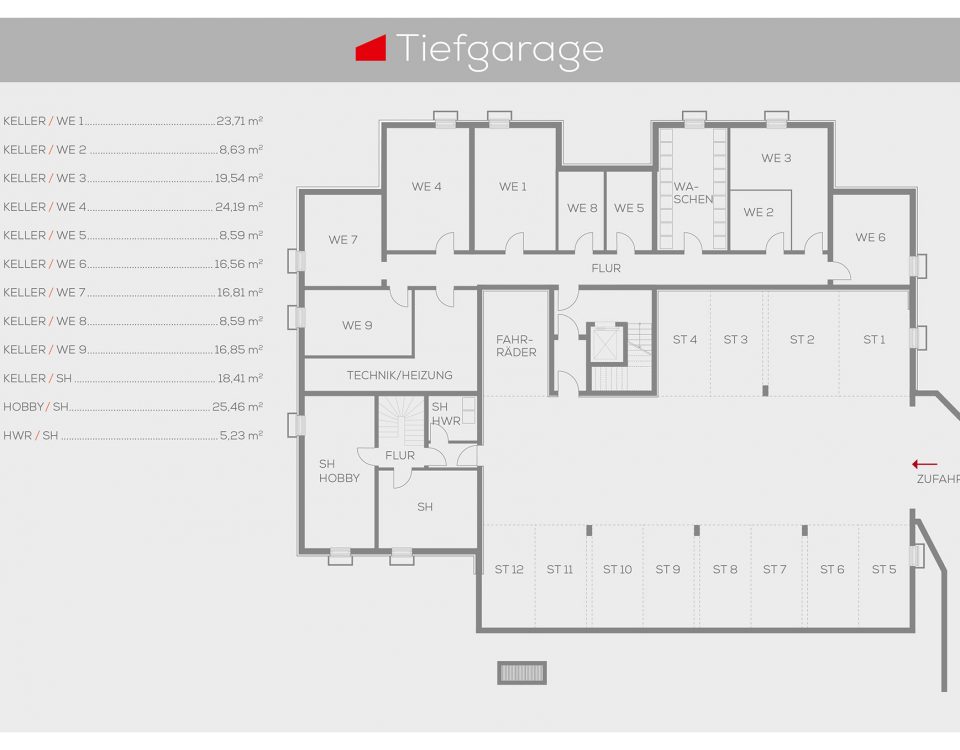 Grundriss Tiefgarage | Frankenresidenz Ottensoos | Frankenresidenz